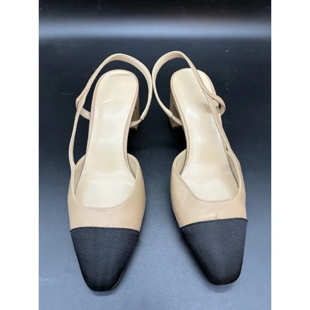 Anne Klein Brinlee Pump Women's US 8.5 Brown Cap Toe Slingback Block Heel